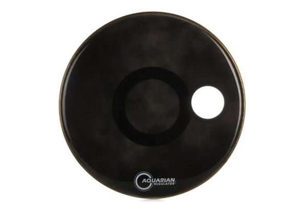 Aquarian 24" Regulator Ported Black Gloss Bass Drumhead Offset Port Hole