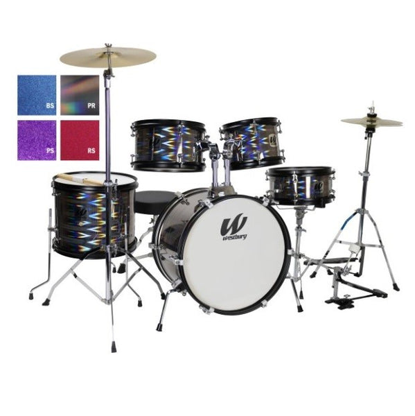 Westbury 5 PC Junior Red Sparkle Drum Kit W/ Hardware, Cymbals & Throne