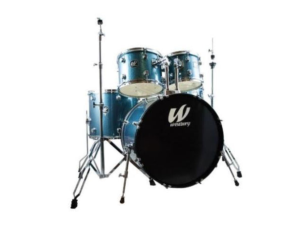 Westbury 5 PC Aqua Sparkle 20 BD Studio Drum Kit w/ Hardware