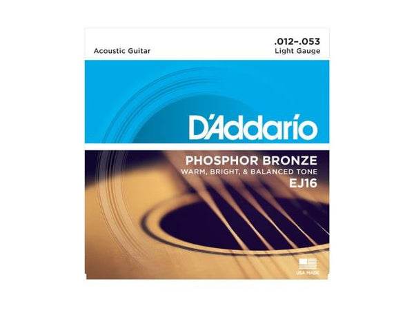D'Addario EJ16 Phosphor Bronze, Light, 12-53 Acoustic Strings